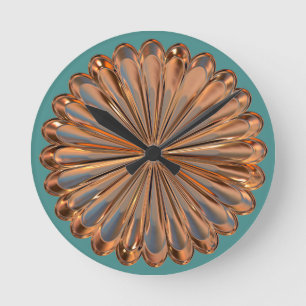 Art Deco Kupfer- und Tealfan-Schalendesign Runde Wanduhr