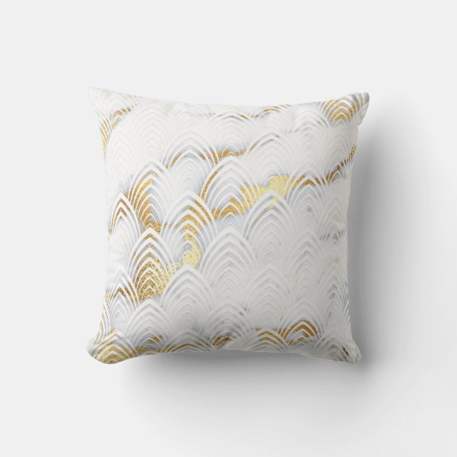 Art Deco Kupfertopf Weißer Graue Glitzer Marmor Kissen (Vorderseite)