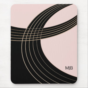 Art-Deco-Kurven in Schwarz und Rosa mit Monogramm Mousepad