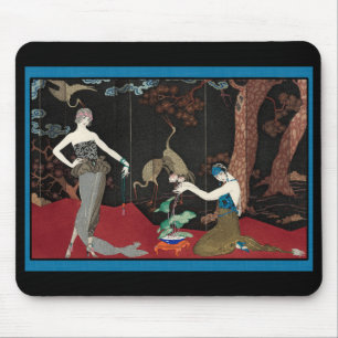 Art Deco Lady and Storks Mousepad