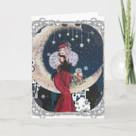 Art Deco Lady auf dem Mond Weihnachtskarte Karte