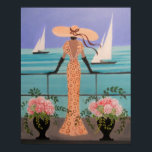 ART DECO LADY AUF EINEM BALKON POSTER<br><div class="desc">Original Acrylgemälde einer Art Déco Dame,  die von einem Balkon auf die Segelboote blickt. Sie ist sehr elegant mit einem großen Bilderhut und einem modischen Kleid gekleidet. Ein schönes und dekoratives Bild,  das sich wunderbar in die moderne Dekoration einfügen würde. Ein tolles Geschenk.</div>