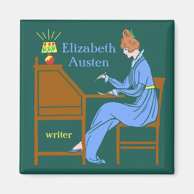Art Deco Lady Author am Schreibtisch in blau Magnet (Vorne)