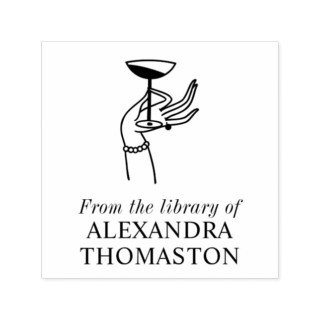 Art Deco Lady Hand Holding Champagne Glass Book Permastempel (Design)