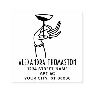 Art Deco Lady Hand Holding Champagner Glasadresse Permastempel