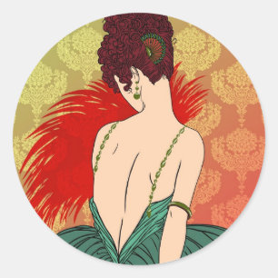 Art Deco Lady mit Damast - BIANCA: Weihnachten ver Runder Aufkleber