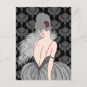 Art Deco Lady mit Damast - BIANCA: Wintergrau Postkarte