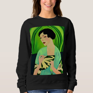 Art Deco Lady mit einem Fan in Jade Green Sweatshirt
