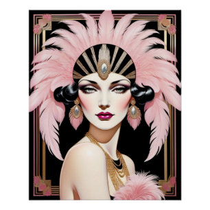 Art Deco Lady mit Feather Head Dress. Poster