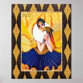 Art Deco Lady mit Parrot Poster