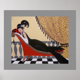 ART DECO LADY ON THE LOUNGE POSTER