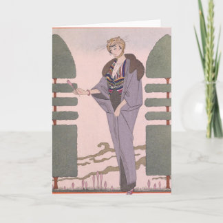 Art Déco Lady - Stehend neben der getrimmten Pflan Feiertagskarte