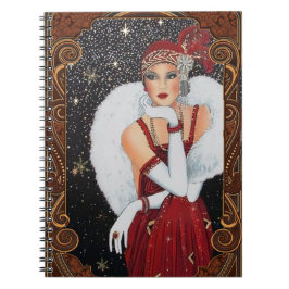 Art Deco Lady Vintag Fur Spiral Foto Notebook Notizblock