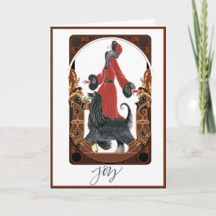 Art Deco Lady Walking Dog Weihnachtskarte Karte