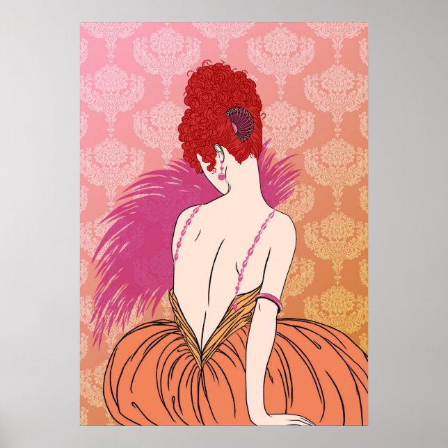 Art Deco Lady with Damask - BIANCA: Melon Melange Poster (Vorne)