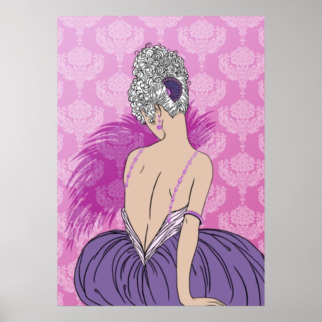 Art Deco Lady with Damask - BIANCA: Pariser Pflaum Poster (Vorne)
