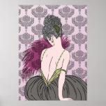 Art Deco Lady with Damask - BIANCA: Teezeit Poster<br><div class="desc">Unsere wunderschöne Bianca ist in einem vollen Rock gekleidet und ihr Top hat Gurte, die aus Schmuckstränden bestehen. Sie hält einen Federn und sitzt vor einer Kulisse von reichhaltigem Damast. Das Haar von Bianca ist eine Masse von Curlen in einem fabelhaften Oudo, der mit einem fächerförmigen Haarclip befestigt wird. Unser...</div>