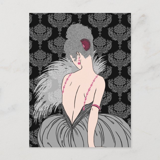 Art Deco Lady with Damask - BIANCA: Winter Grays Postkarte (Vorderseite)