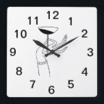 Art Deco Lady's Hand Holding Champagne Glass Quadratische Wanduhr<br><div class="desc">Vintag Art Deco Lady’s Hand Holding Champagner Glass - Vintage Werbung Art =========== Individuelle Einladungen und Accessoires mit einem stilisierten Vintagen Deko, der ein Kunstbild einer Dame mit Champagnerglas zeigt. Sie können diese Produkte leicht anpassen, indem Sie Textfelder hinzufügen, vorhandene Textfelder entfernen, Textfarben und Schriftart ändern, Designbilder ändern oder zusätzliche...</div>