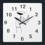 Art Deco Lady's Hand Holding Champagne Glass Quadratische Wanduhr<br><div class="desc">Vintag Art Deco Lady’s Hand Holding Champagner Glass - Vintage Werbung Art =========== Individuelle Einladungen und Accessoires mit einem stilisierten Vintagen Deko, der ein Kunstbild einer Dame mit Champagnerglas zeigt. Sie können diese Produkte leicht anpassen, indem Sie Textfelder hinzufügen, vorhandene Textfelder entfernen, Textfarben und Schriftart ändern, Designbilder ändern oder zusätzliche...</div>