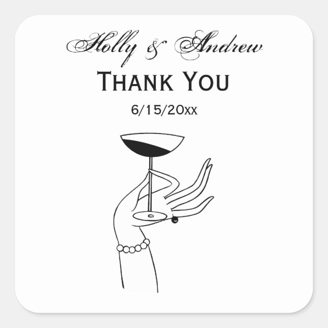 Art Deco Lady's Hand Holding Champagne Glass Quadratischer Aufkleber (Vorderseite)