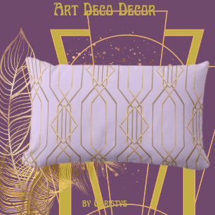 Art Deco Lavender & Gold Lumbar Pillow Lendenkissen