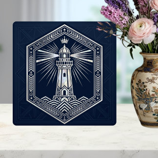 Art Deco Leuchtturm Nautisches Silberdesign Fliese