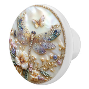 Art Deco Libelle Schmetterling Gold Edelsteine Per Keramikknauf