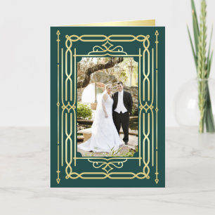 Art Deco Liebe & Dankes Gold Green Foto Vielen Dan Dankeskarte