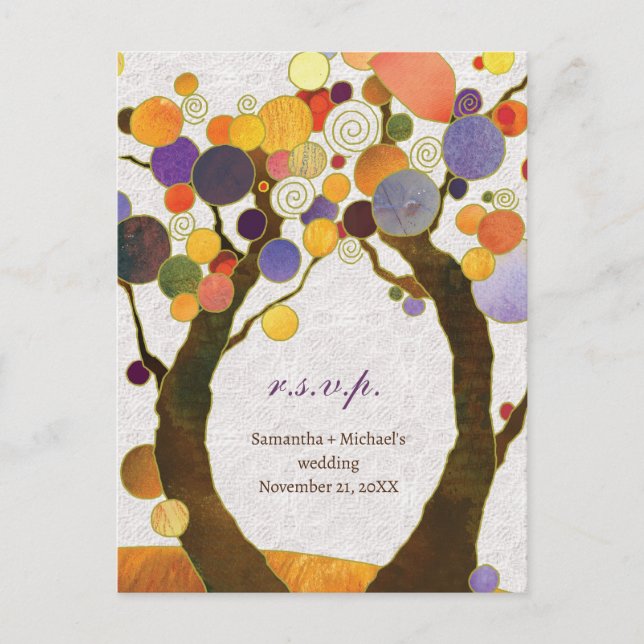 Art Deco Liebe Trees Wedding Menu UAWG Einladungspostkarte (Vorderseite)