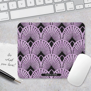 Art Deco Lila Klassisches Retro Pfauenmuster Mousepad