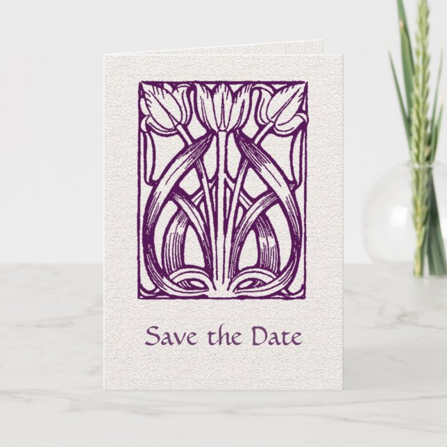 Art Deco Lila Tulips Save the Date Karte (Vorderseite)