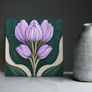 Art Deco Lila Tulpen Wanddekoration Art Nouveau Fliese