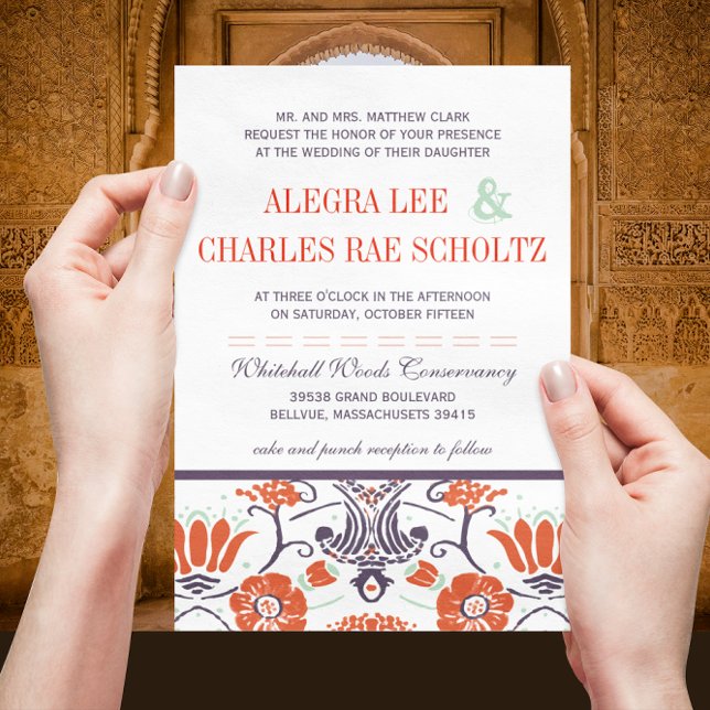 Art Deco Lila und Orange Blumenzehen Einladung (Von Creator hochgeladen)