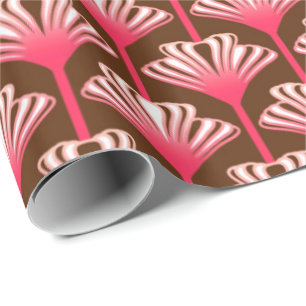 Art Deco Lilie, dunkelbraun und korallenrosa Geschenkpapier