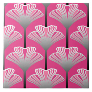 Art Deco-Lilie, Fuchsia-Pink und Silber-Grau Fliese