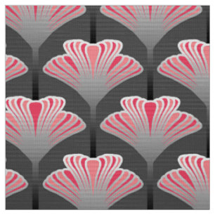Art Deco Lilie, Grau und Korallenrosa Stoff