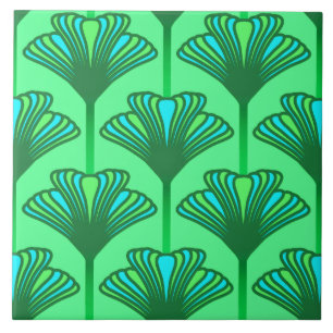 Art Deco-Lilie, Jade Grün und Türkis Fliese