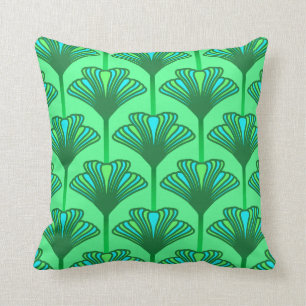 Art Deco-Lilie, Jadegrün und Türkis Kissen