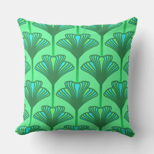 Art Deco-Lilie, Jadegrün und Türkis Kissen