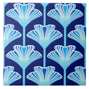 Art Deco Lilie, Kobaltblau, Aqua und Weiß Fliese