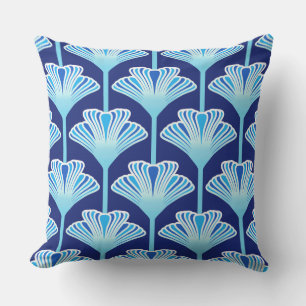 Art Deco-Lilie, Kobaltblau, Aqua und Weiß Kissen