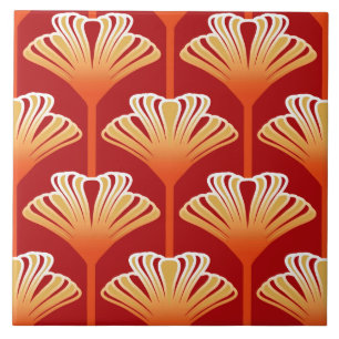 Art Deco Lilie, Mandarinenorange und Gold Fliese