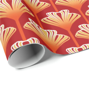 Art Deco Lilie, Tangerine Orange und Gold Geschenkpapier