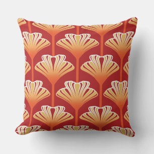 Art Deco Lilie, Tangerine Orange und Gold Kissen Für Draußen