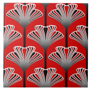 Art Deco-Lilie, tiefrot und grau Fliese