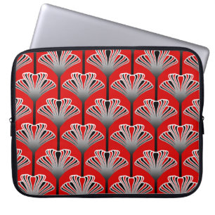 Art Deco-Lilie, tiefrot und grau Laptopschutzhülle