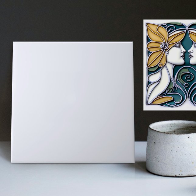 Art Deco Lilien passend einfarbig Hellblau Fliese (Von Creator hochgeladen)