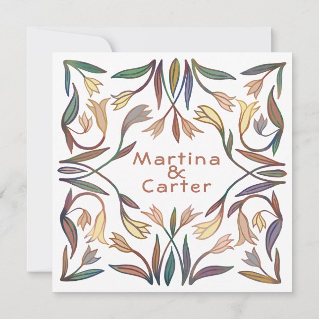 Art Deco Lilies Handmade Floral Boho Wedding Einladung (Rückseite)