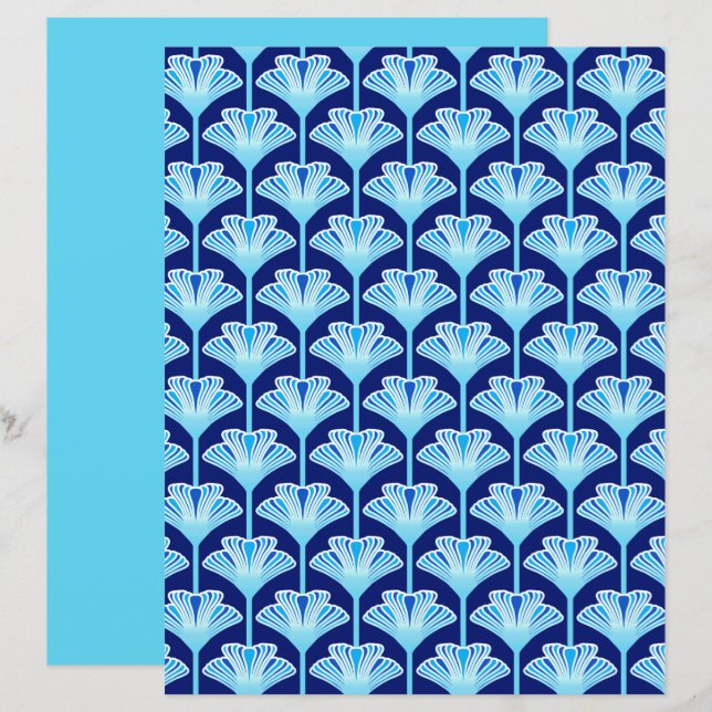 Art Deco Lily, Cobalt Blue, Aqua und White (Vorne/Hinten)